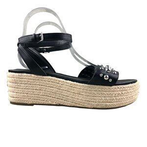Marc Fisher Women's Size 9M Joyce Black Silver Studded Espadrille Wedge Sandals